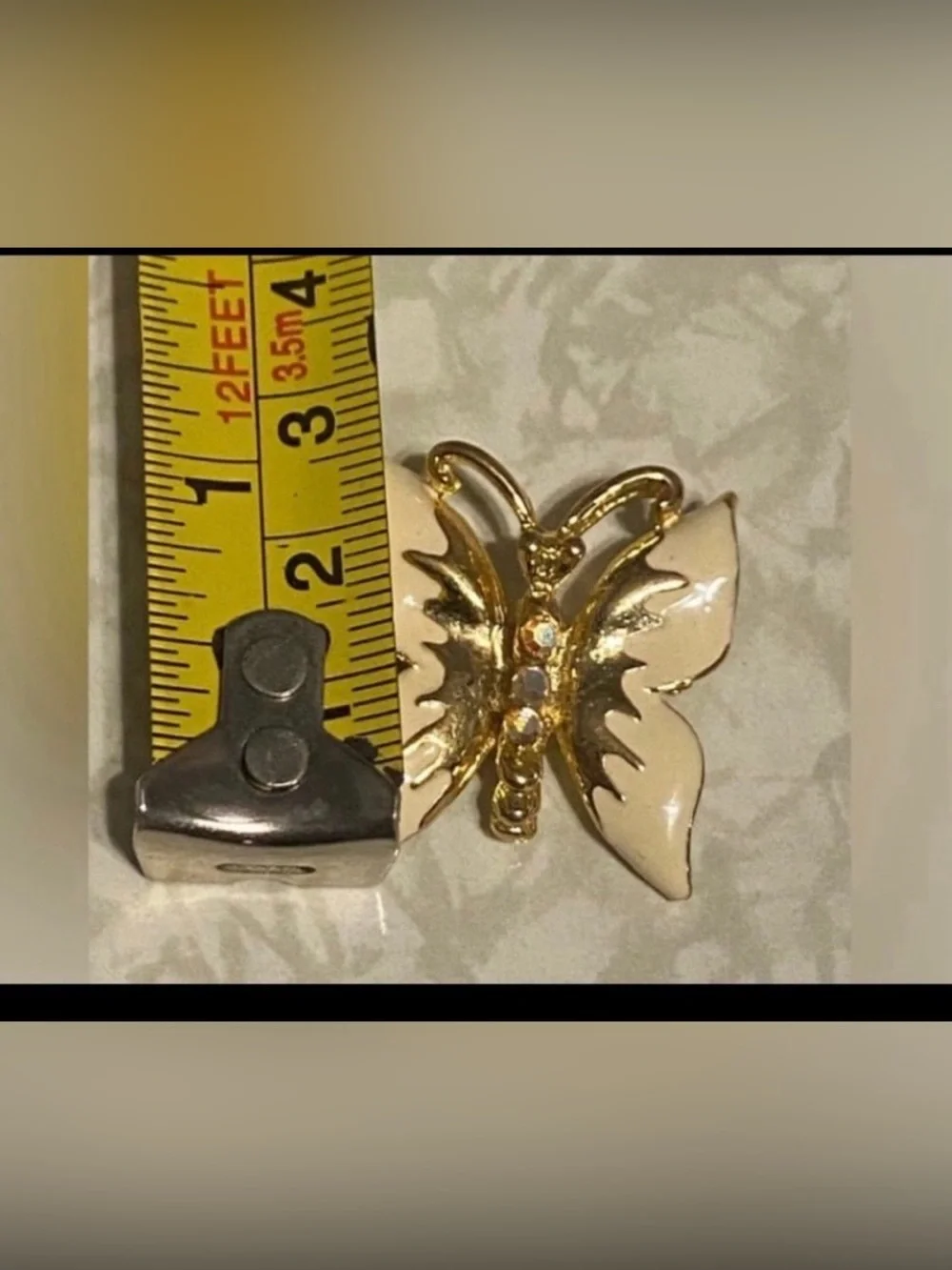 Gold Tone Enamel Butterfly Rhinestone Pin #7566 💎
